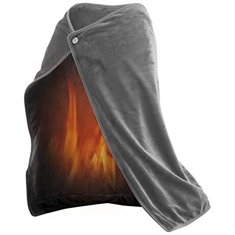 LTGB Electric Heated Wrap Shawl, Electric Heated Throw Thickening USB Heated Wrap Shawl with Buttons Wearable Portable Heating Warming Blanket for Car Office Chair - 100 x 70 cm (Gray) Cover