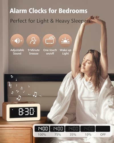 5 in 1 Alarm Clocks Bedside with Wireless Charger, White Noise Machine, Colourful Night Light, Bluetooth Speaker, Digital Clock, Dimmable LED Display, Birthday Gifts for Men Women Gifts for Dad Mum - Image 2