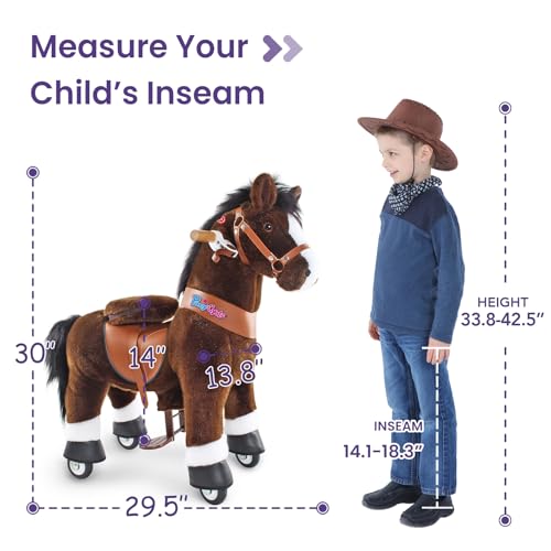 Image of PonyCycle Official Classic U Series Ride on Horse Toy Plush Walking Animal Chocolate Brown Horse Size 3 for Age 3-5 Ux321