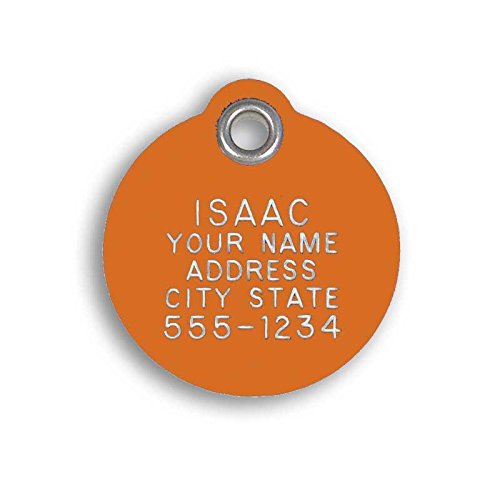 LuckyPet Pet ID Tag - Large Round Orange Plastic Tag - Durable, Easy to Read, Custom Engraved for Dogs & Cats. Reflective Coating on Back.