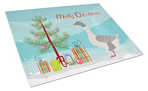 Caroline's Treasures BB9268LCB Buff Grey Back Goose Christmas Glass Cutting Board Large, Teal Decorative Tempered Glass Kitchen Cutting and Serving Board Large Size Chopping Board