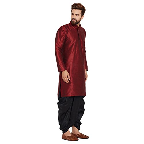 Image of SOJANYA (Since 1958 Men's Off-White and Gold Dupion Silk Dhoti Kurta Set
