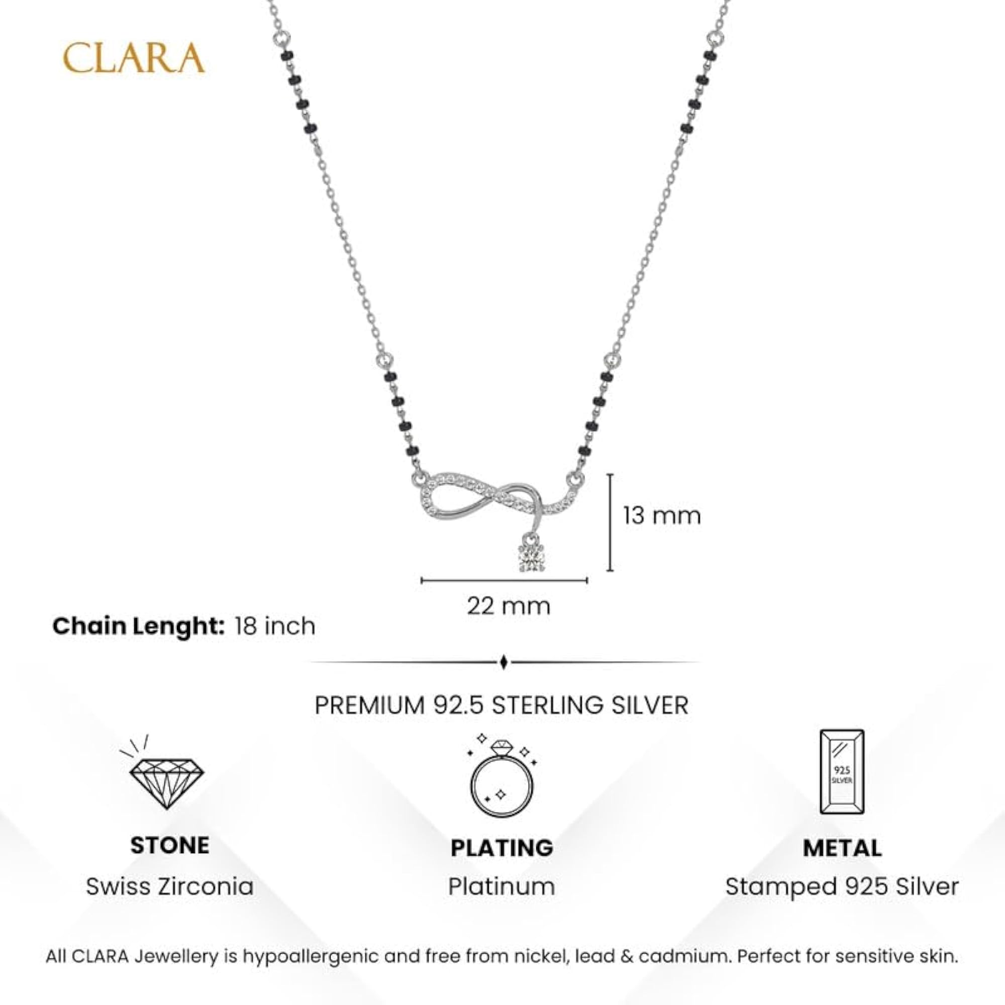 Women's 925 Silver Gitali Twisted Infinity Mangalsutra Pendant with Chain