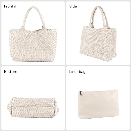 Image of Woven Tote Bag Womens Purse Vegan Leather Shoulder Handbags Fashion Summer Beach Tote Bags Large Travel Totes