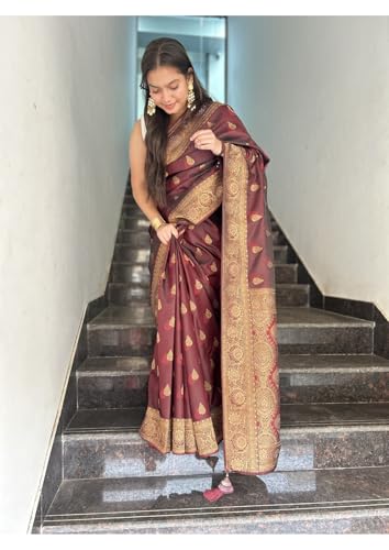Image of Women's Banarasi Silk Georgette Saree Featuring Silver Sequin And Mirror Work