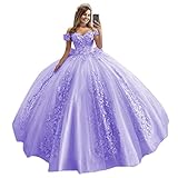 XYAYE Dark Lavender Puffy Ball Gown Quinceanera Dresses 3D Flowers Beads Lace Applique Sweet 15 16 Dress Off Shoulder Party Birthday Gowns Size 2