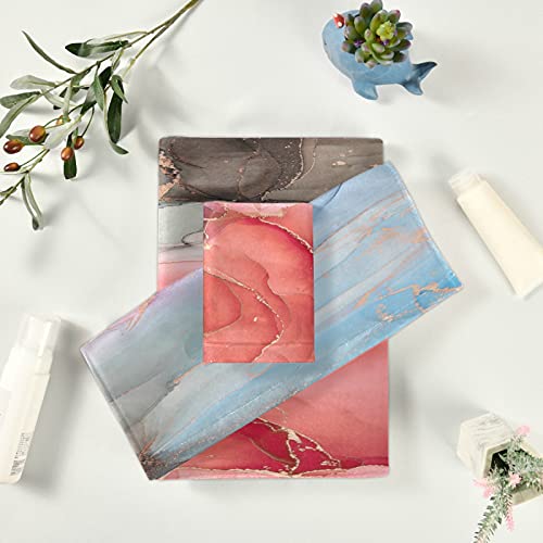 Golden Swirl Pink Teal Blue Brown Marble Towels Bathroom Sets, Beach Towels 3-Piece 1 Bath Towel 1 Washcloth 1 Hand Towel,Bath Towel Set Of 3 Soft Multifuntion For Home Kitchen Hotel #TOP5