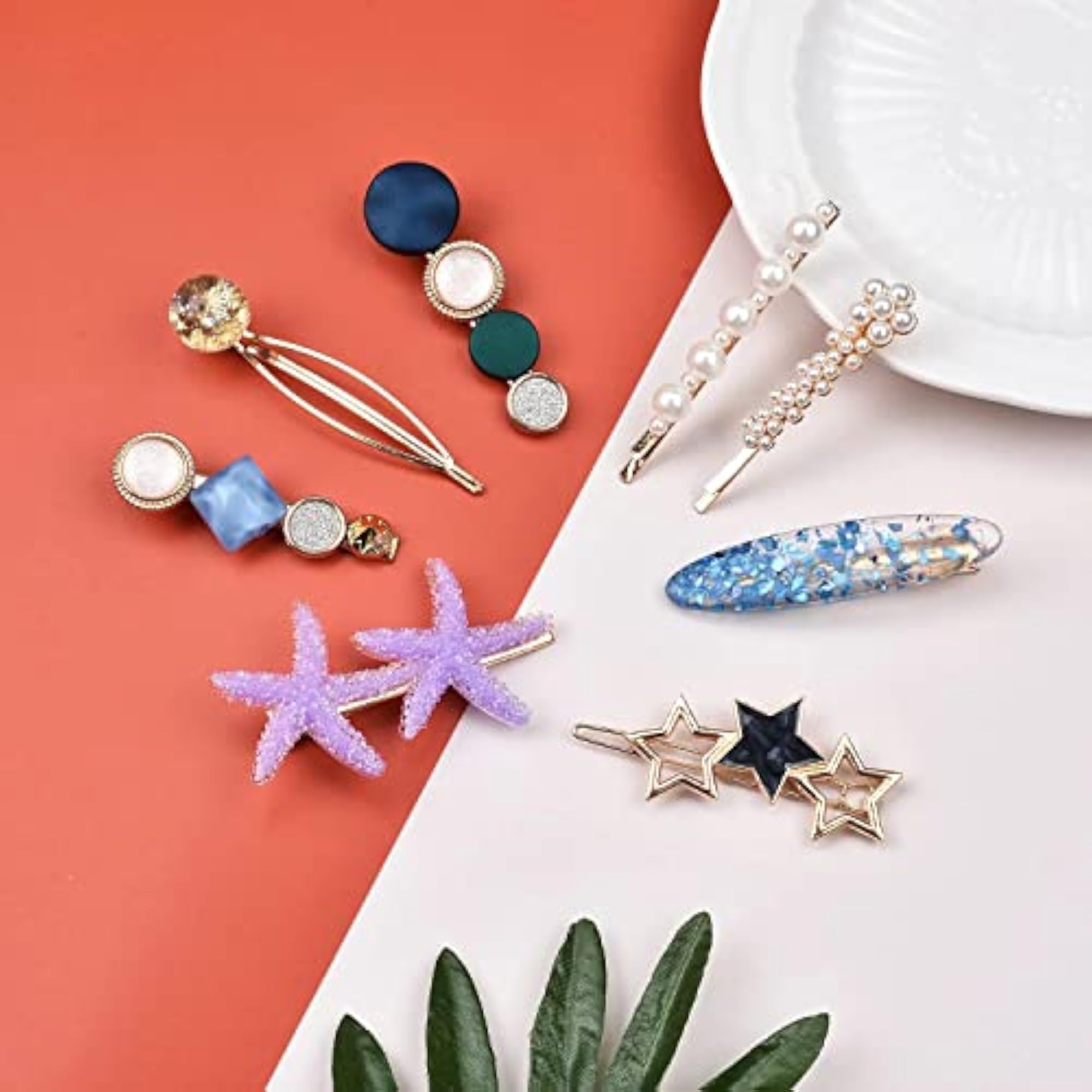 21pcs Assorted Flower & Star Korean Hair Clips, Fun Accessories