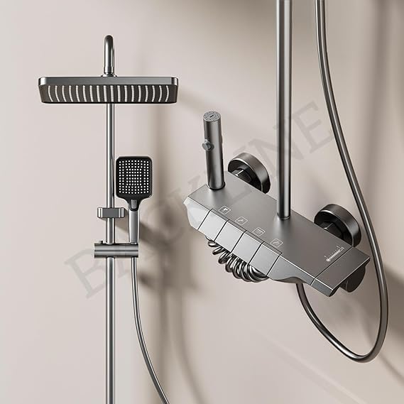 Image of Backline 4 In 1 Wall Mixer Shower Panel for Bathroom | Shower Mixer For Bathroom With Storage Space for Essentials | Hand shower | Overhead Shower | Jet Spray (Gun Grey)