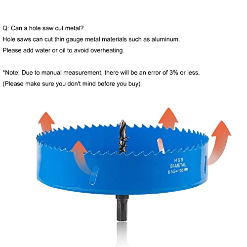 Cprosp 6-1/8 Inch Hole Saw, 6.1 Inch 155Mm Heavy Duty Hole Saw, 1 1/4 Inch Hole Cutter Depth With Hex Shank Drill Bit Adapter For Wood Cornhole Boards Plastic Drywall Fiberboard, Blue #TOP4