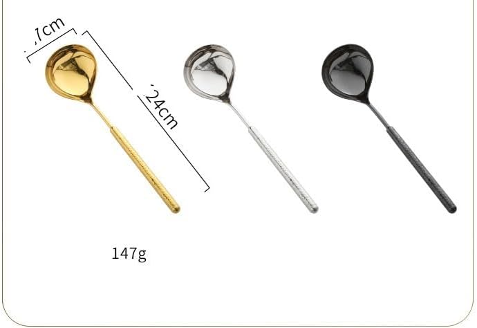 Silverware Flatware Set, 1/4/6/8/10/12 Pcs 304 Stainless Steel Soup Spoon Long Handle Spoon Hammer Pattern Soup Spoon Home Hotel(Color:Gold,Size:4 Pieces)