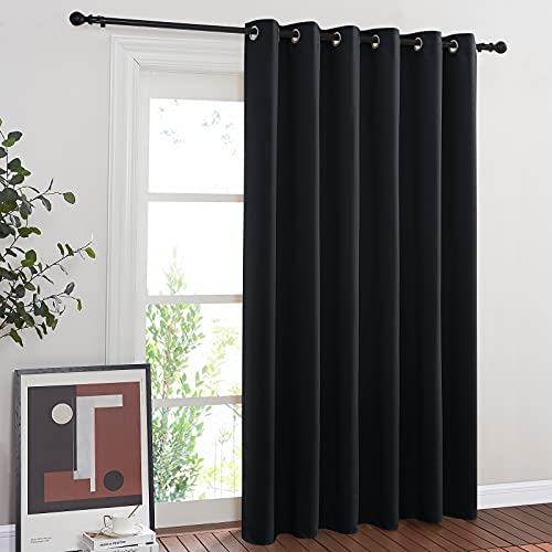 NICETOWN Blackout Curtain for Sliding Door, Patio Door Curtains, Thermal Insulated Wide Drapes/Draperies for Bedroom (Black, 80 by 84 inches)