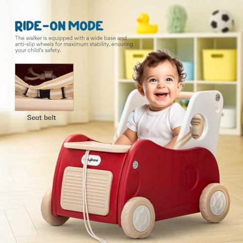 Image of Baybee 4-in-1 Push Walker & Shopping Cart for Baby with Ride-On Mode, Pulling Mode, Toy Storage & Removable Food Tray | Multifunctional Baby Walker for 6+ Months (Red)