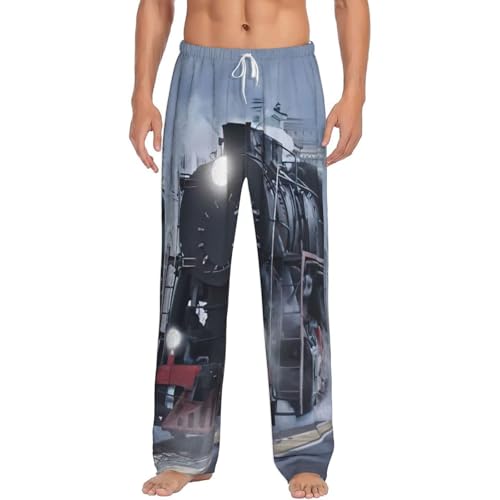 Pantalon de pyjama micropolaire homme au motif de train à vapeur vintage