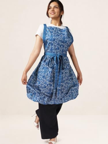 Image of 100% Cotton Unisex Apron - Adjustable Neck Straps, Vibrant Print, Reinforced Stitching, Multipurpose& Deep Pocket - for Cooking, Catering, Gardening, Painting-Printed Aprons