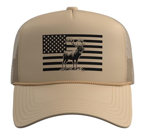 Image of Outdoor Antlers Elk Deer Hunting Trucker Hat with Adjustable Mesh Back