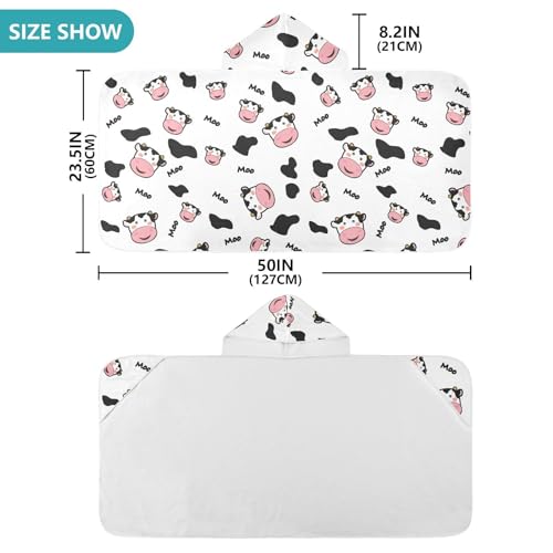 Image of Kids Beach Towel for Boys Girls, Cute Cow Cow Print Bath Towel Wrap, Baby Hooded Towels, Toddler Soft Pool Swim Towels