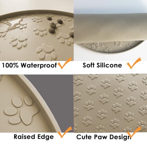 Napfunterlage Katzen, 27×27 cm Silikonmatte Rund, rutschfeste Unterlage Hundenapf für Futter, Wasserdicht Silikon-Futtermatten für Mittlere und Kleine Haustiere (1Pack Beige, 27cm x 27cm)