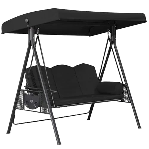3 Seat Patio Swing Canopy Replacement 75 x 47, Heavy Duty Waterproof Outdoor Swing Cover with UV Protection for Porch Garden Backyard Bench Swing (Black)
