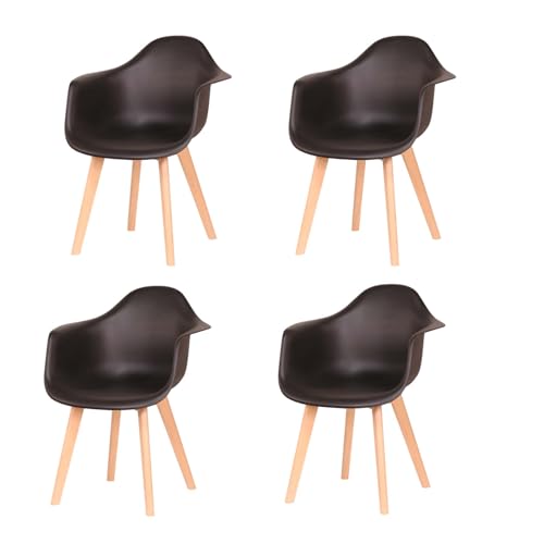 BenyLed Lot de 4 Chaise Salle à Manger, Fauteuils Scandinave de Chaise latérale Design Rétro avec Pieds en Bois de Hêtre (Noir)