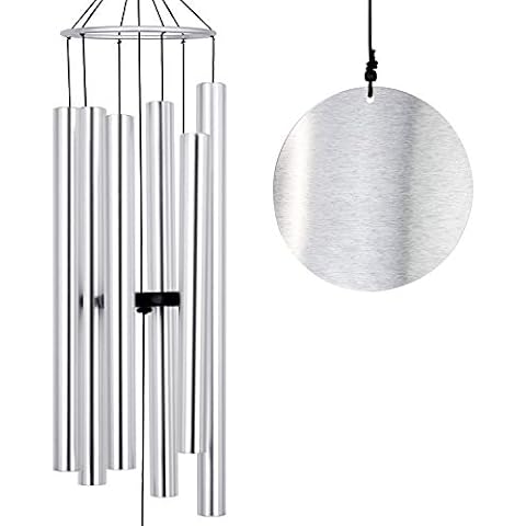 ASTARIN Premium 45-Inch Deep Tone Wind Chimes with 6 Metal Tubes - Elegant Memorial Chime for Mom, for Housewarming and Christmas Silver Cover