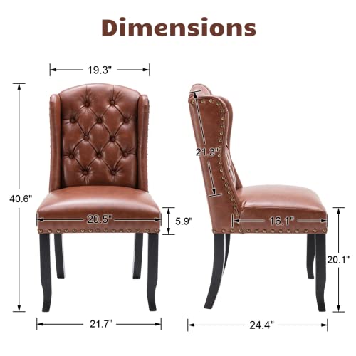 HEAH-YO-Refined-Upholstered-Dining-Chairs-Set-of-2-Armless-Kitchen-Chairs-with-Wood-Legs-and-Copper-Nails-Tufted-PU-Leather-Dining-Room-Chairs-for-Kitchen-Brown HEAH YO Refined Upholstered Dining Chairs Set of 2 Armless Kitchen Chairs with Wood Legs and Copper Nails Tufted PU Leather Dining Room Chairs for Kitchen Brown