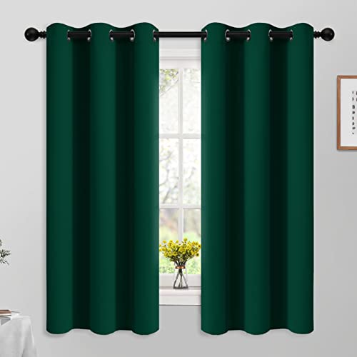 Yakamok Light Blocking Room Darkening Thermal Insulated Blackout Curtains Solid Grommet Top Window Drapes for Bedroom,42W x 63L,Dark Green,2 Panels