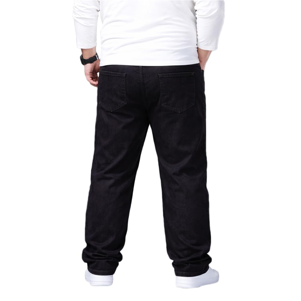Herren Jeans Übergröße Denim Lange Jeanshose Loose Fit Straight Lässige Denim Hose Stonewashed NZK02