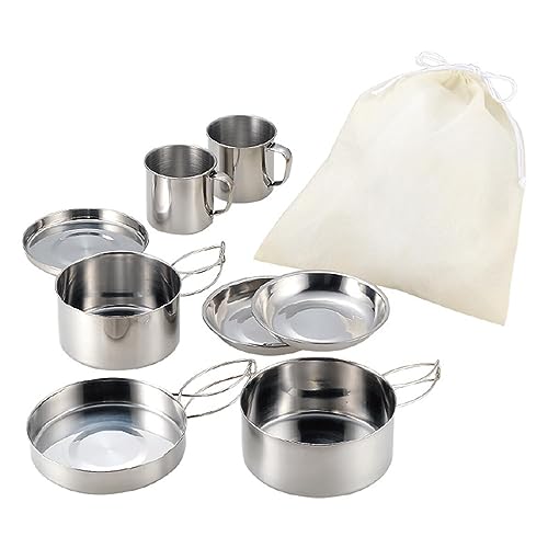 kowaku 8Pcs Portable Cookware Kit with Frying Pan, Plates, and Cups for Outdoor Use