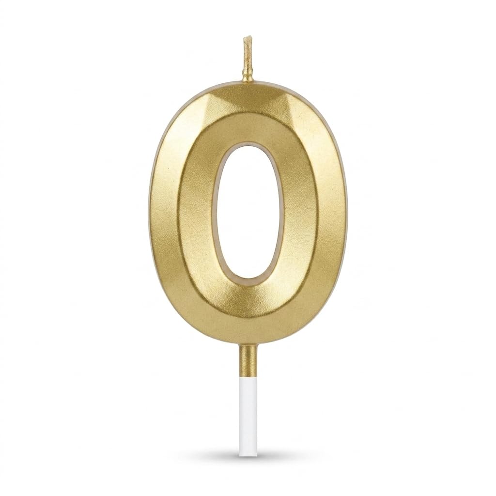 Balloonistics Gold Metallic Number 0 Candle – 3D Golden Birthday Cake Topper for Milestone & Anniversary Celebrations