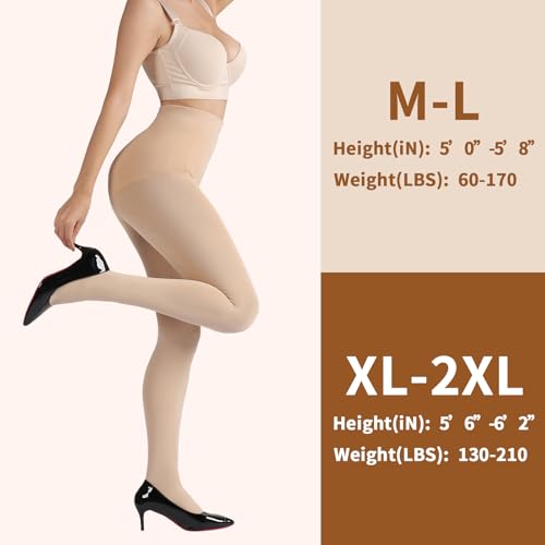 Image of DancMolly Opaque Fleece Lined Tights for Women, High Waist Warm Winter Thermal Control Top Pantyhose