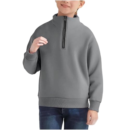 Boys Half Zipper Sweatshirts Cute Trendy Fall Pullover Tops for Youth Long Sleeve Sweater Workout School Sport Clothes Gray3