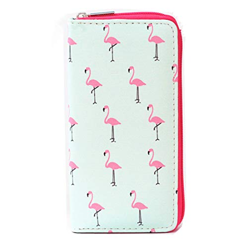 Timlee Cute Rainbow Unicorn Long Wallets Flamingo Wallets Long Purse Zipper Wallet For Girls Women(Flamingo Green)