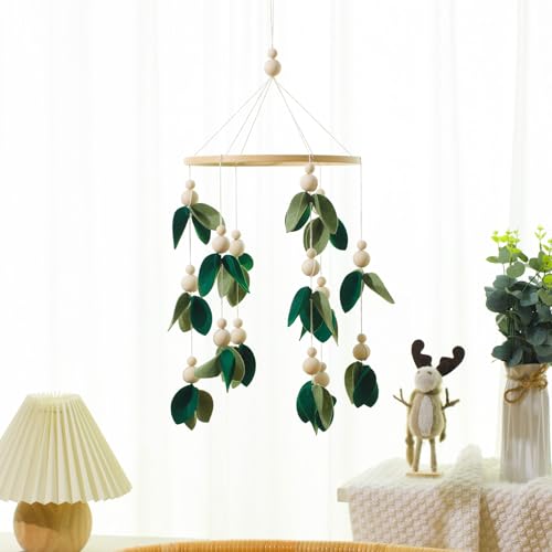Image of Wenqik Baby Crib Mobile for Nursery Green Leaf Dragon Mobile Crib Forest Green Forest Baby Shower Gift for Boys and Girls(Leaf)