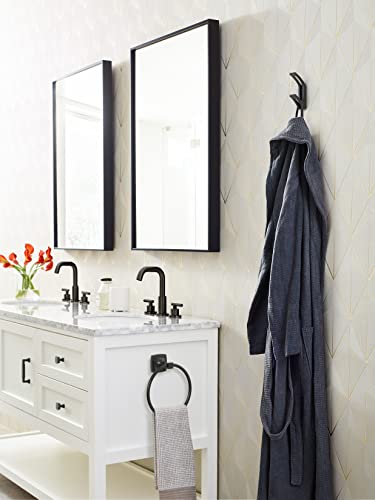 Image of Amerock Avid Double Prong Matte Black Wall-Mounted Hook | Decorative wall hook in durable zinc construction for coats, hats, bags, towels, and everyday organization