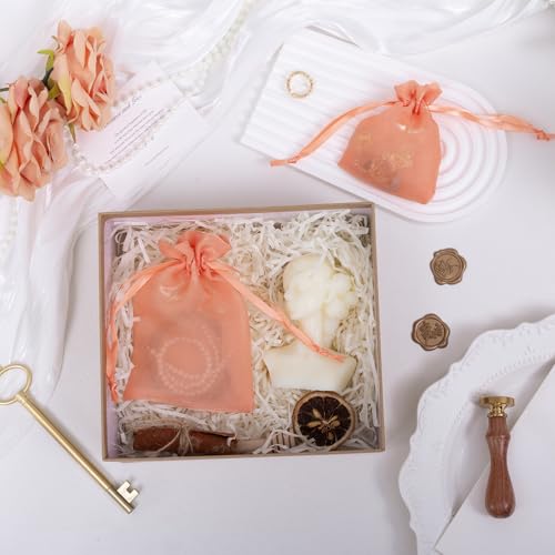 Image of QIANF 20 Pcs Orange Small Organza Bags 6X9 inch for Wedding Favors with Drawstring, Mini Mesh Gift Bags Jewelry Pouch for Candy Bridal Shower Party Favor Baby Shower Christmas