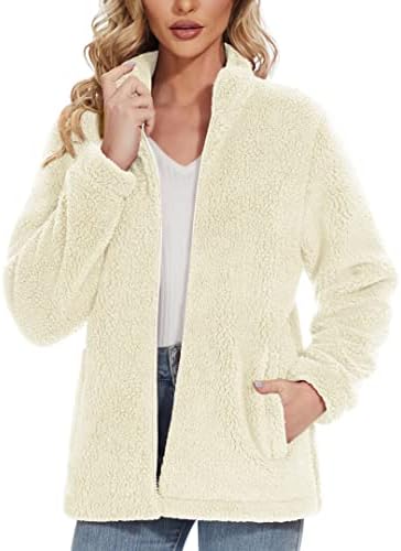 MAGCOMSEN White Faux Fur Jacket Long Sleeve Fluffy Jackets for Women Jackets Outerwear Women Fleece White L