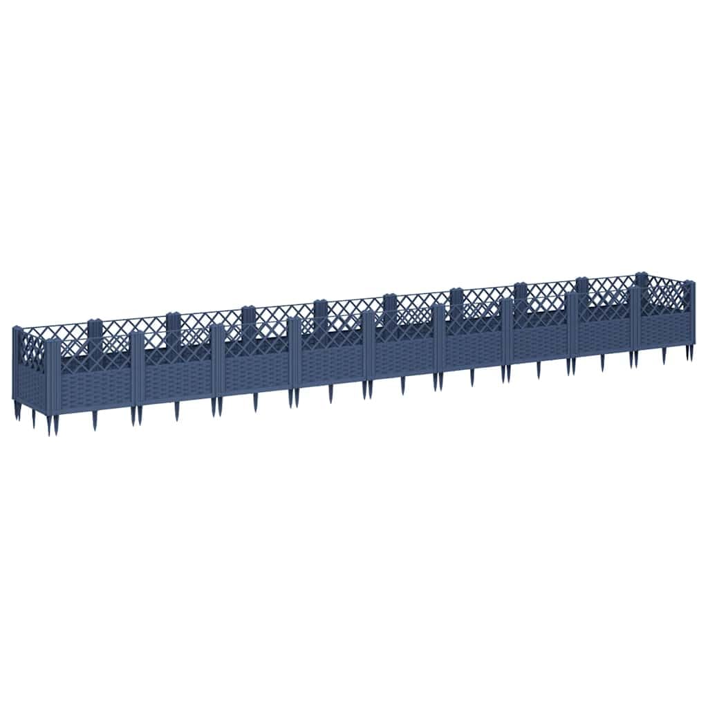 vidaXL Garden Planter with Pegs, Plant Pot for Patio Balcony Terrace, Flower Pot for Flower Herb Plant Vegetables, Outdoor Planter Box, Blue Grey PP