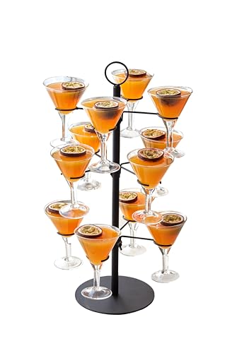 Cocktail Tree Stand, Metal Drink Tower, 3 Tier - 12 Holders For Champagne, Martini, Margarita Cups (Black)