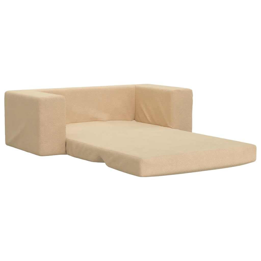Dziecięca sofa do spania 2-osobowa, kremowa, miękki plusz ze zdejmowaną poszewką i wypełnieniem piankowym, do pokoju dziecięcego, zabawy i spania, kompaktowa, bezpieczna i łatwa w utrzymaniu