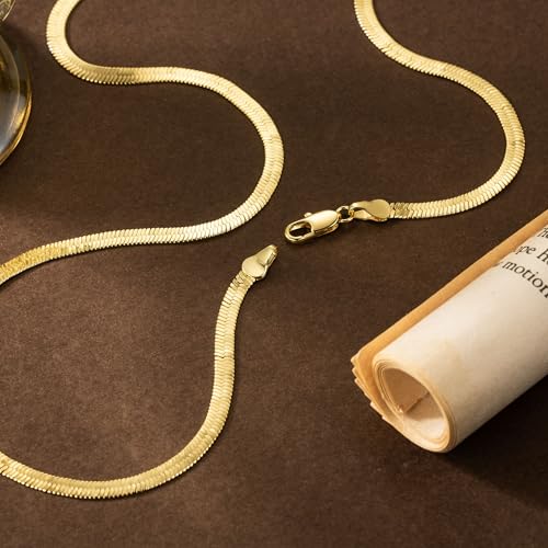 3.5mm Necklaces 14K Gold Chain Necklace Women Mens Chain 14K Gold Necklace for Women Non Tarnish Herringbone Necklaces for Womens Snake Chains 16'' 18'' 20'' 22'' 24'' 26'' 30''4