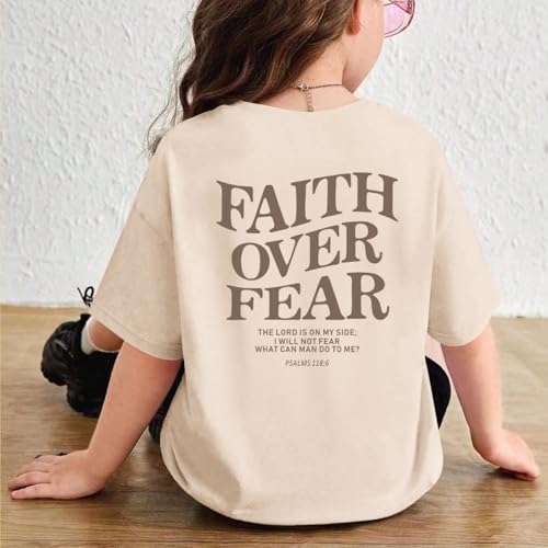 Faith Over Fear Shirt Christian Jesus Tshirts for Girls Religious Inspirational Tees Bible Verse Tops for Kids 3-123