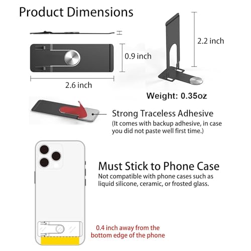 Image of Self-Adhesive Phone Stand, 360 Degree Swivel Kickstand Ultra Slim Metal Back Support, Foldable Compact Desk Holder Mount Compatible with Most Mobile Phones