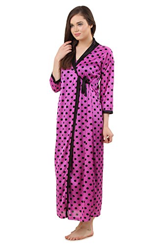 Image of Fasense Women Satin Polka Printed Full Length wrap Gown DP165
