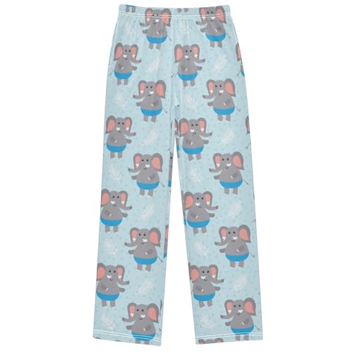 Boy's Pj Pants Cartoon Elephant Blue Pants Lounge Bottoms Elastic Waist Kids Joggers with Pockets Size 6-14