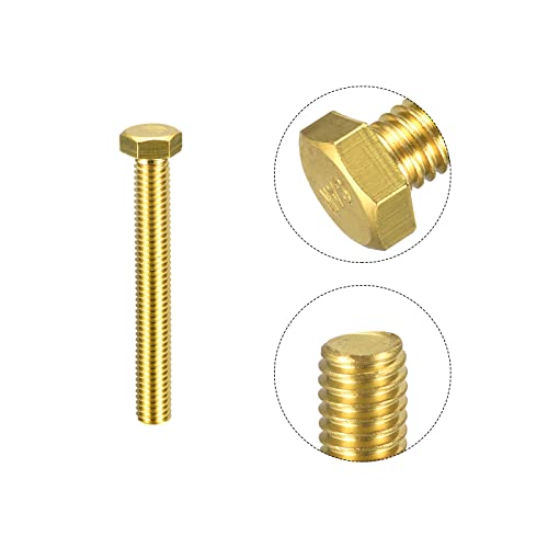 Image of uxcell Brass Hex Bolts, 3 /8-16x3 2pcs Fully Thread Grade 4.8 Solid Brass Hexagon Head Bolt Machine Screws for Machinery
