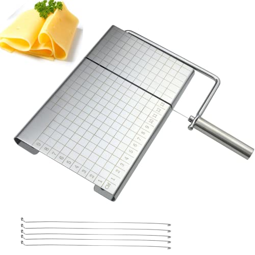 XIAOHONG Cheese Slicer With 5 Replacement Wires Inside, Stainless Steel Wire Butter Cutter Kitchen Cheese Butter Food Slicer, Bread slicer Shredder - Vegetable Slicer - Butter Cutting Serving Board