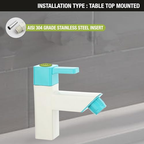 Image of LIPKA Aura Pillar Tap Faucet | PTMT Water Tap | White /Aqua Blue Color | Plastic | Polished
