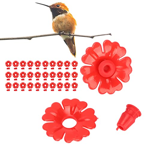 Mangeoire colibri sans fuite : lot 30 fleurs de rechange rouges pour jardin - 4