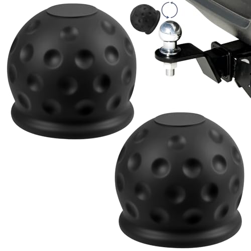 Adiwo 2PC Trailer Hitch Ball Cover 50mm Universal Rubber Ball Cover Soft Tow Bar Protector Anti-Slip Abrasion-Resistant Dustproof Corrosion-Resistant for Trailer Caravan Truck Car Black